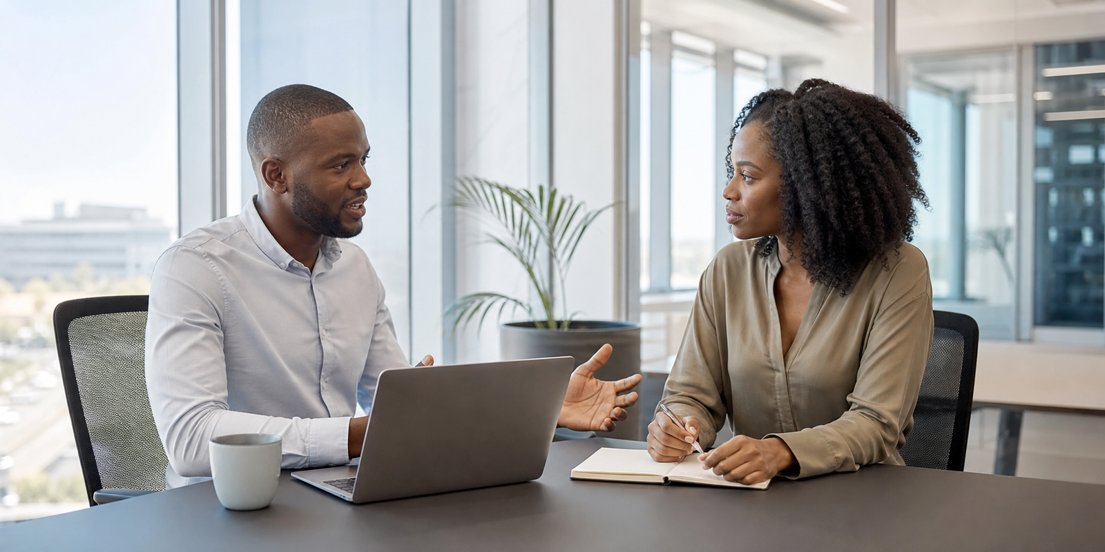 TechBots engineer discussing a project with a client