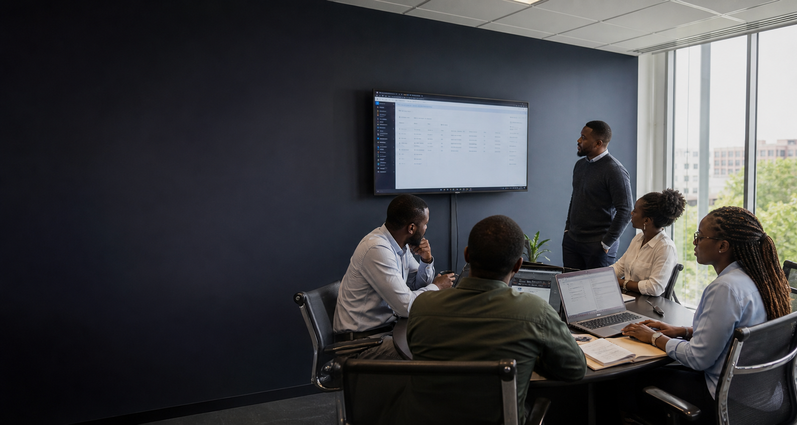 Black African technology team reviewing a deployed platform